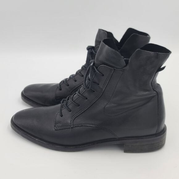 PAUL GREEN Bernadette Moto Boot COMBAT LACE UP BLACK LEATHER
